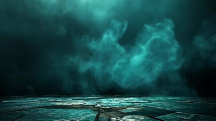 Mysterious underwater scene with dark swirling clouds and cracked stone floor, evoking intrigue
