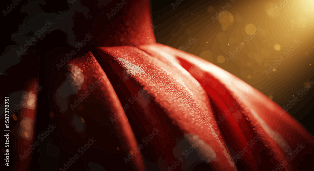 Poster abstract macro shot of a red textured surface with golden light and bokeh