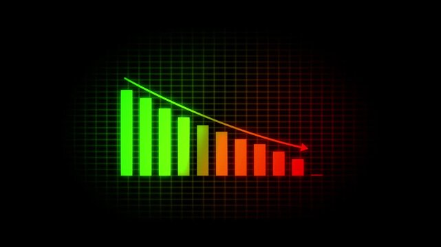 Animated down graph icon designed business or finance concept icon. Finance, Business Info graphic animation, Bar graph. business loss graph show chart.