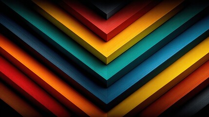 Colorful geometric V pattern with textured surfaces and deep shadows