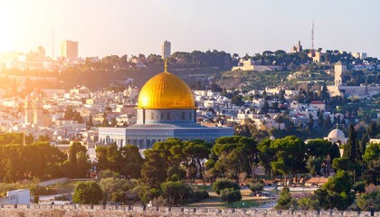 Obraz premium Golden Dome and Cityscape at Sunrise