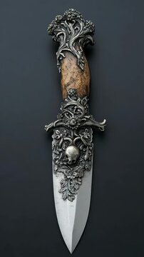 A knife with a skull on top of it
