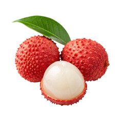  Fresh Red Lychee or Litchi Chinensis on transparent 