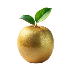  Golden Kiwi fruit with leaf on transparent background
