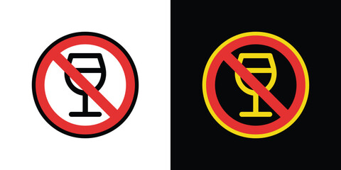 Obraz premium Prohibition Sign Red Circle with Diagonal Bar Over Wine Glass in White, Black Variant