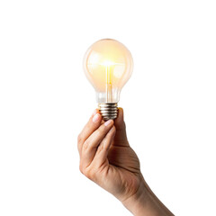 Hand holding a light bulb on transparent