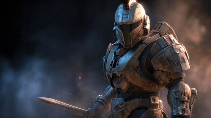 Fototapeta premium Armored warrior pose