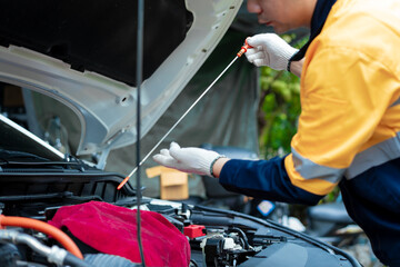Asian male automotive technician who inspects, repairs, and maintains all vehicle systems,ensuring...