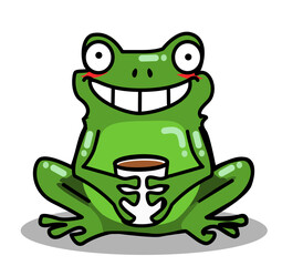 illustration of a frog with a glass of coffee