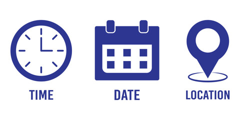 Time date address icon. Time date location icon. Event icons vector. Location, Calendar , clock vector.