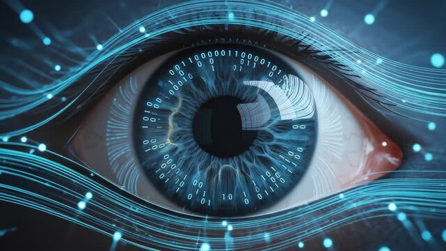 Digital eye with binary code overlay technology and biometric concept