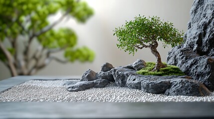 Zen garden bonsai peaceful scene