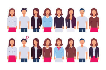 Diverse Crowd in Unity: A mosaic of individuals of varied genders and styles, united by a shared human connection, standing shoulder to shoulder in a display of mutual respect and equality. 