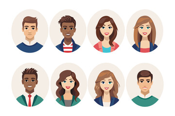 Diverse Avatars: A collection of various avatars with distinctive features of people, representing a range of backgrounds, expressions, and demographics, perfect for symbolizing diversity.