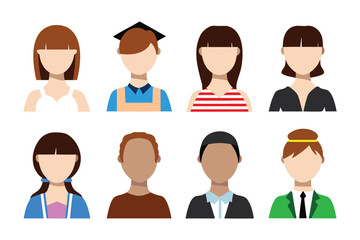 Identity Silhouettes: a set of eight people silhouettes. Each silhouette represent diversity in modern society. The image shows eight individuals with blank faces.