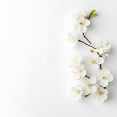 Delicate White Cherry Blossom Branch on Minimalist Background