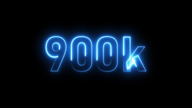900k animation neon text effect video motion on black background. 900k Followers Celebration text animation.