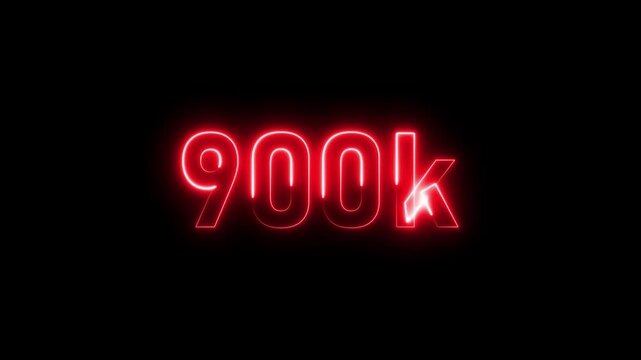 900k animation neon text effect video motion on black background. 900k Followers Celebration text animation.