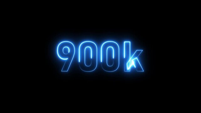 900k animation neon text effect video motion on black background. 900k Followers Celebration text animation.