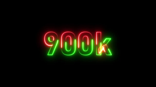 900k animation neon text effect video motion on black background. 900k Followers Celebration text animation.