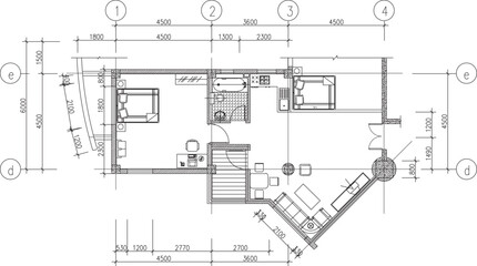 Vector sketch illustration silhouette design section view interior plan site plan layout hotel and apartment