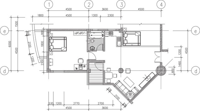 Vector sketch illustration silhouette design section view interior plan site plan layout hotel and apartment
