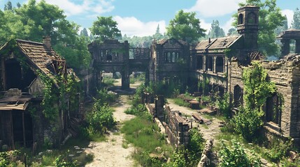 Abandoned town ruins landscape
