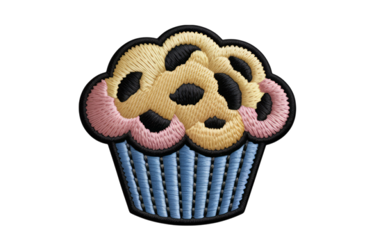 Embroidered cupcake with pink and yellow frosting patch