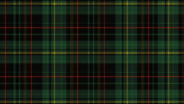 Stewart Clan Tartan with dark green base, red, black lines, subtle yellow accents, 3D woven effect, modern textured, ultra-detailed, contemporary, rich, stylish, high-resolution, heritage, elegant.