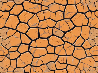 Seamless vector pattern of dry, cracked earth in warm brown and beige tones, symbolizing drought or arid landscapes.