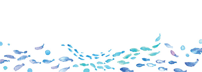 水彩画。水彩タッチの海の生き物フレーム。夏の生き物ベクターイラスト。海。バカンス。水中フレーム背景。Watercolor painting. Watercolor sea creatures frame. Summer creatures vector illustration. Ocean. Vacation. Underwater frame background.