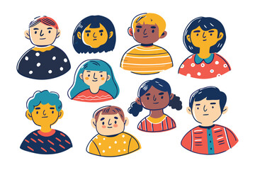 Diverse Faces: A vibrant collection of animated faces showcases a spectrum of human diversity, each with its own unique expression.