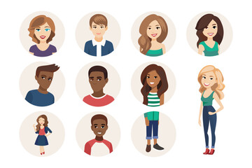 Diverse portraits representing various characters within a circle: The image captures a collection of diverse character portraits each in a circle, ready for use as avatars or profile pictures.