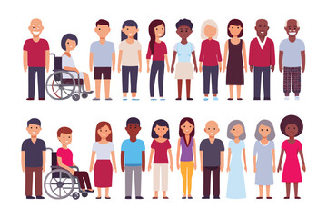 Diversity in Community: A vibrant, inclusive depiction of a diverse community, showcasing unity and inclusivity, with people of different ages, ethnicities, and abilities standing together.