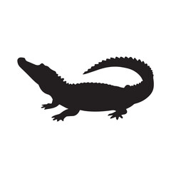 Fototapeta premium Alligator Silhouette Art Wild Reptile Illustration for Wildlife Enthusiasts and Nature-Themed Designs, Vector Graphic of a Gator in Black