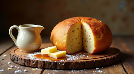 a traditional Australian damper bread, round in shape with a rustic