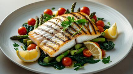 grilled barramundi fillet, cooked to perfection with a slightly charred crust