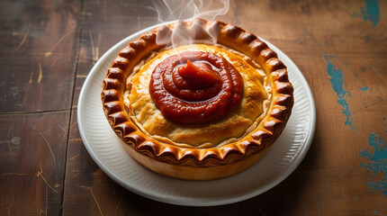 golden flaky crust of a freshly baked, classic Australian meat pie