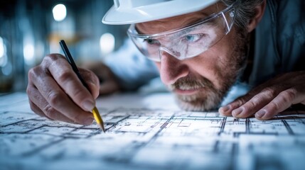 Focused architect drawing