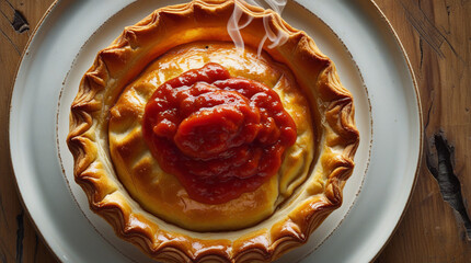 golden flaky crust of a freshly baked, classic Australian meat pie
