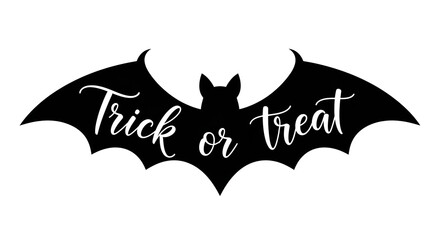 Illustration of black bat silhouette with trick or treat text for halloween