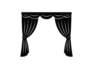 Elegant black theater curtains pulled to the sides silhouette isolated on transparent background