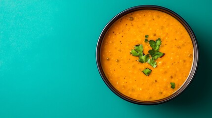 A delicious bowl of hearty lentil soup garnished with fresh parsley
