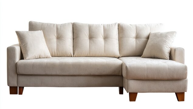 Cream sectional sofa, isolated on white - Powered by Adobe