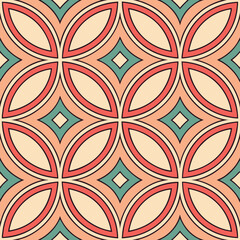 Retro Inspired Geometric Pattern with Interlocking Ovals and Diamonds in Earthy Tones Creating a Seamless Vintage Aesthetic