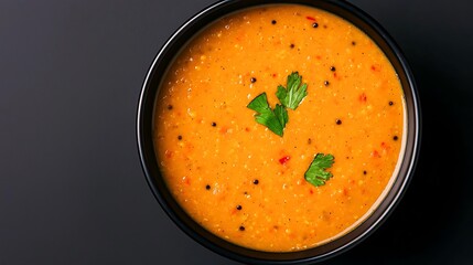 A delicious bowl of indian dal soup garnished with fresh parsley