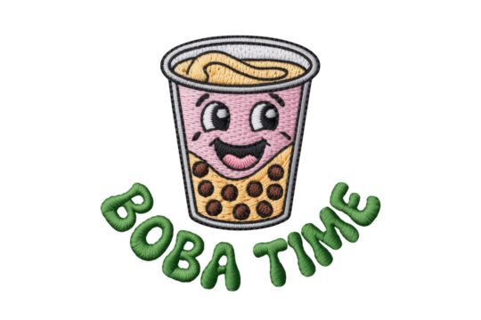 Happy boba drink with text boba tea bubble tea - Powered by Adobe