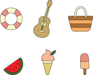 Summer Holiday Icons – Guitar, Ice Cream, and Bag