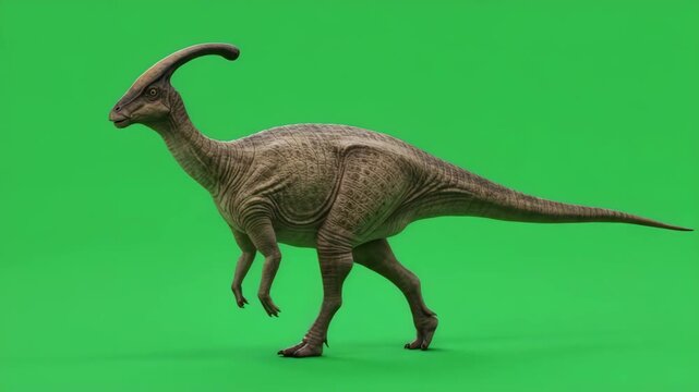 Parasaurolophus animal walking on green screen background