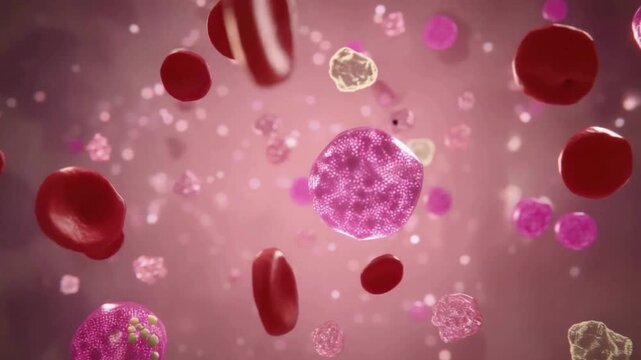 Microscopic View of Blood Cells Red Blood Cells, White Blood Cells, and Platelets in Plasma